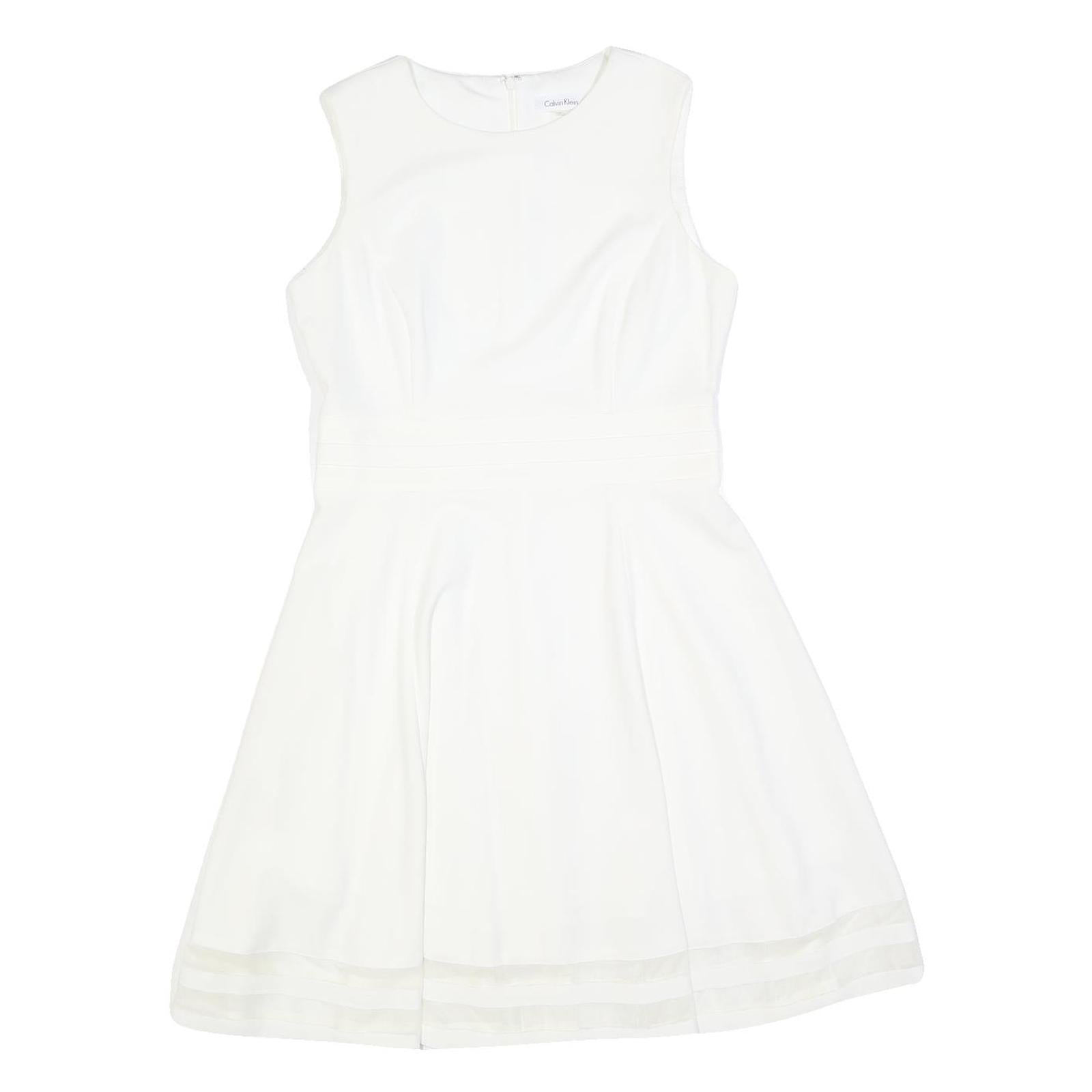 CALVIN KLEIN Womens White Fit & Flare Cotton Blend Sleeveless Knee Length Dress