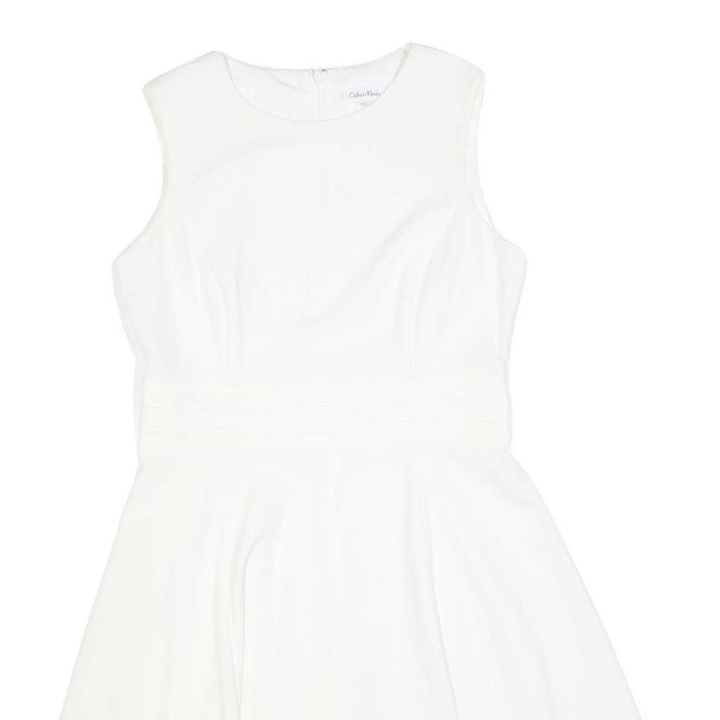 CALVIN KLEIN Womens White Fit & Flare Cotton Blend Sleeveless Knee Length Dress