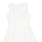CALVIN KLEIN Womens White Fit & Flare Cotton Blend Sleeveless Knee Length Dress
