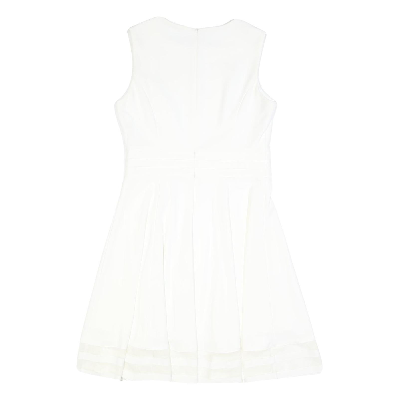 CALVIN KLEIN Womens White Fit & Flare Cotton Blend Sleeveless Knee Length Dress