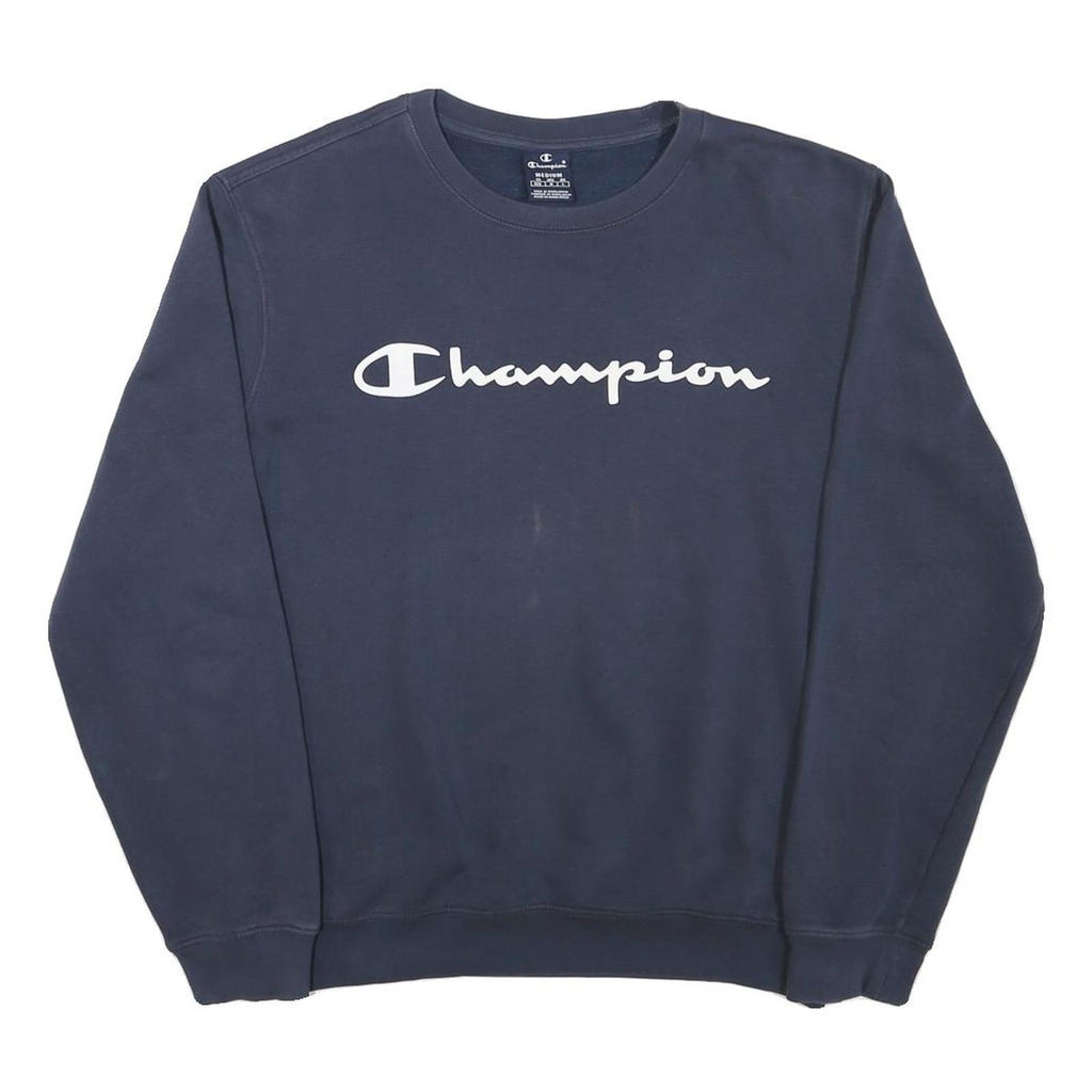 CHAMPION Mens Blue Crew Neck M Cotton Blend Logo Sweatshirt Pullover