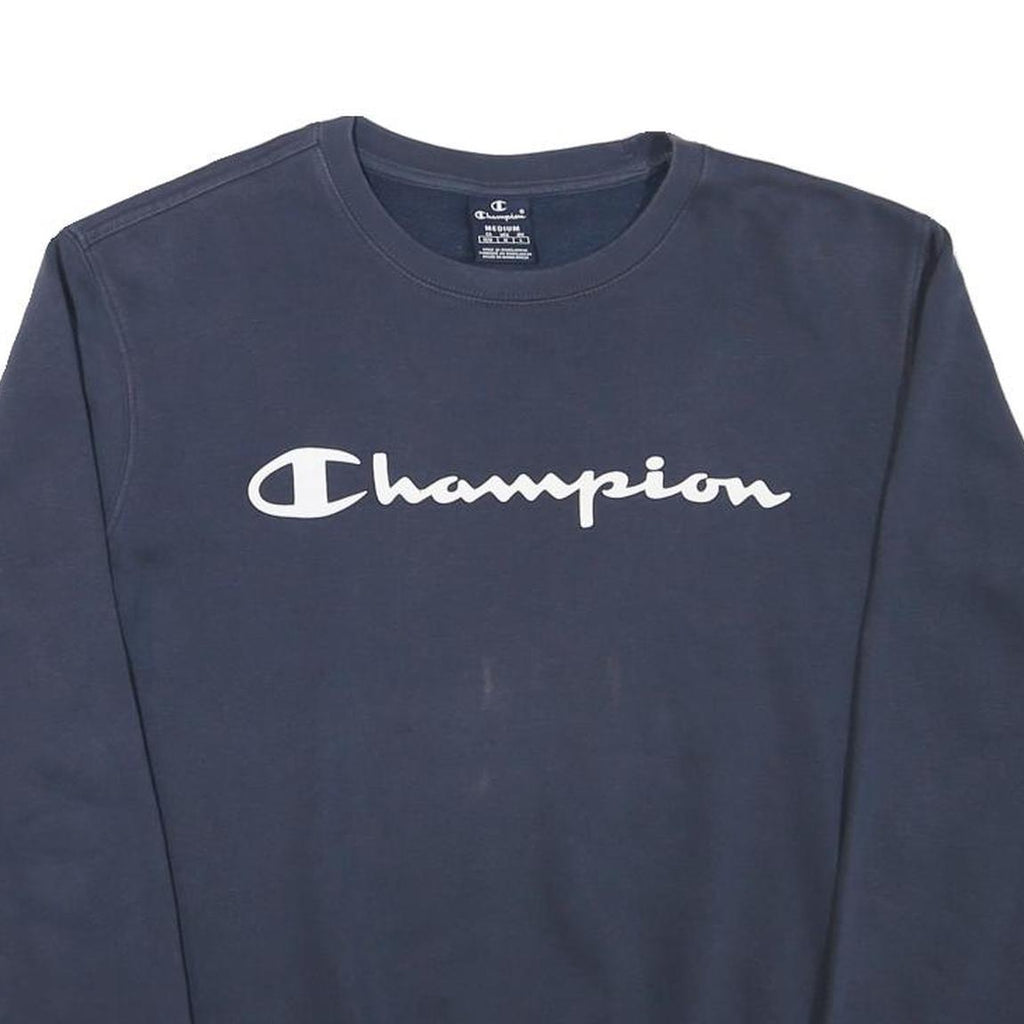 CHAMPION Mens Blue Crew Neck M Cotton Blend Logo Sweatshirt Pullover