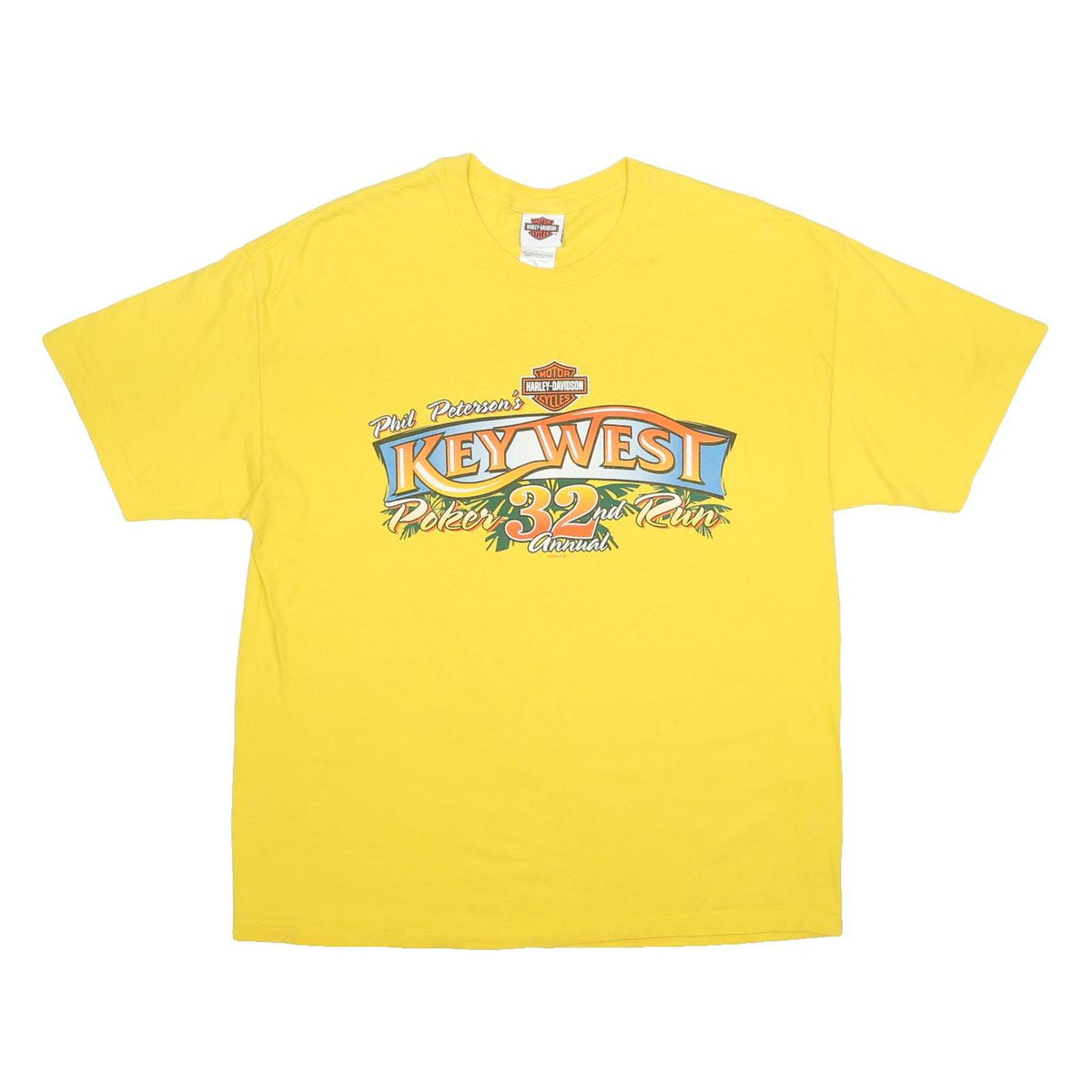 HARLEY DAVIDSON Mens Yellow Key West Graphic T-Shirt XL Short Sleeve Crew Neck