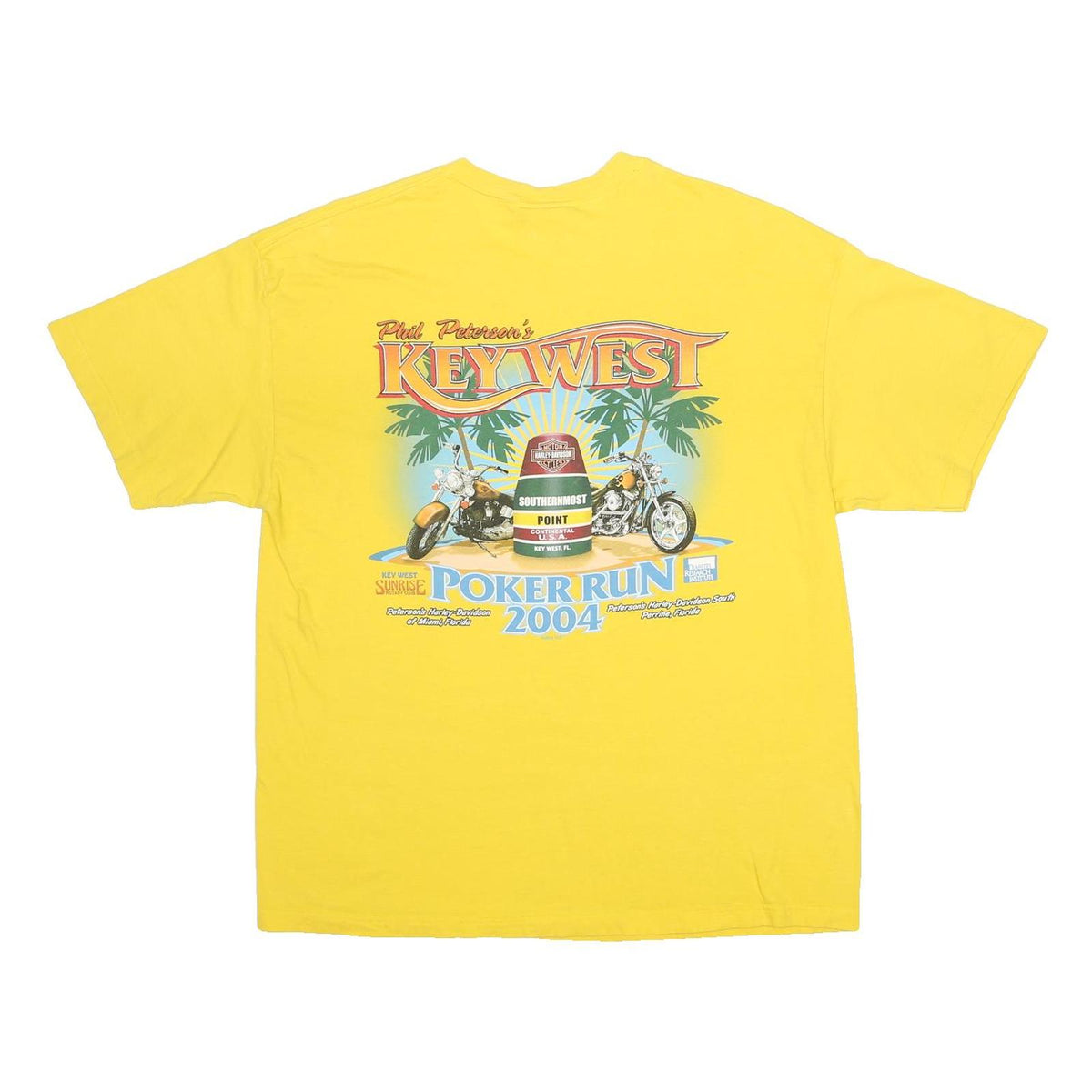 HARLEY DAVIDSON Mens Yellow Key West Graphic T-Shirt XL Short Sleeve Crew Neck