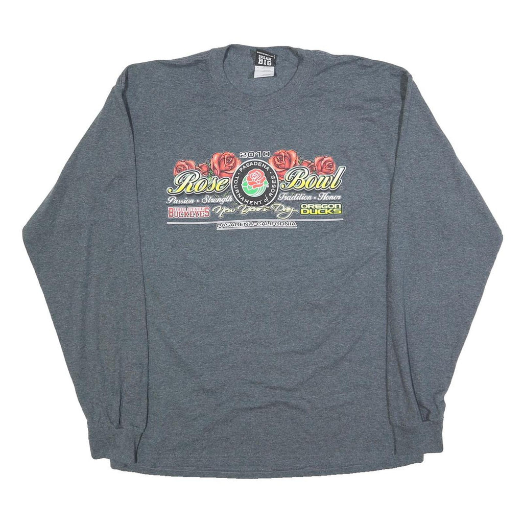 SHIRTWERX Mens Grey Rose Bowl 2010 Long Sleeve Crew Neck Graphic T-Shirt L