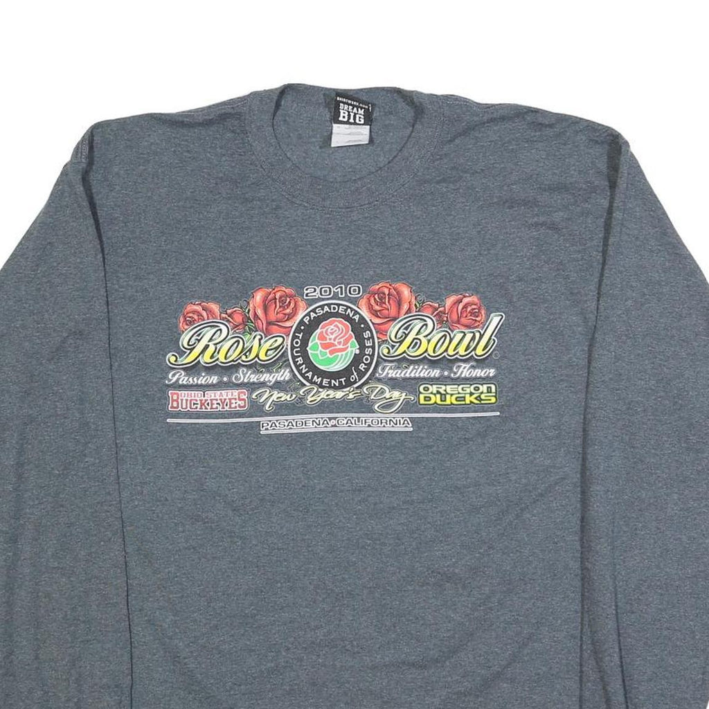 SHIRTWERX Mens Grey Rose Bowl 2010 Long Sleeve Crew Neck Graphic T-Shirt L