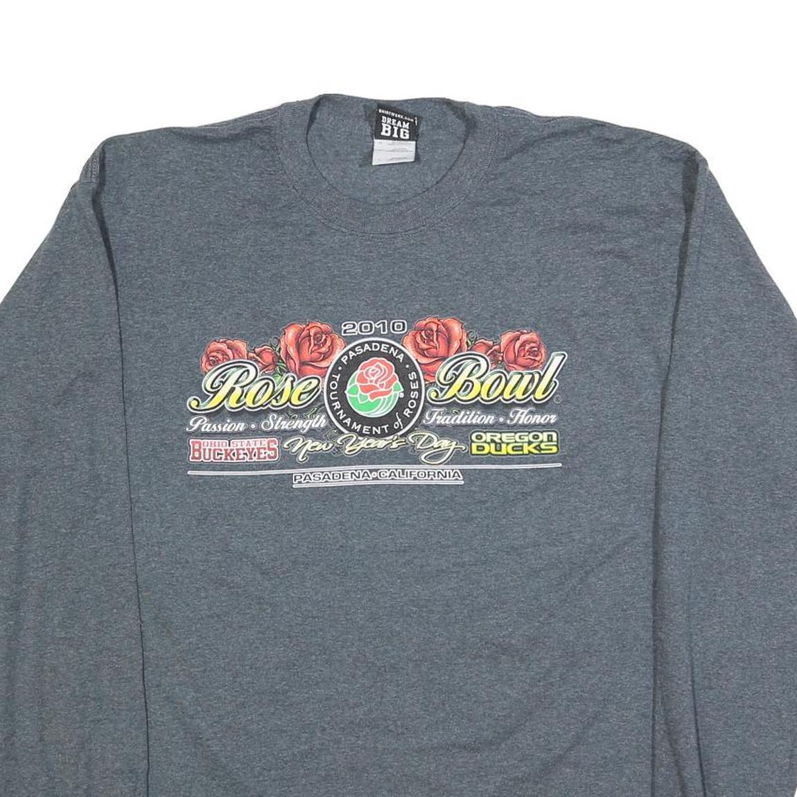 SHIRTWERX Mens Grey Rose Bowl 2010 Long Sleeve Crew Neck Graphic T-Shirt L
