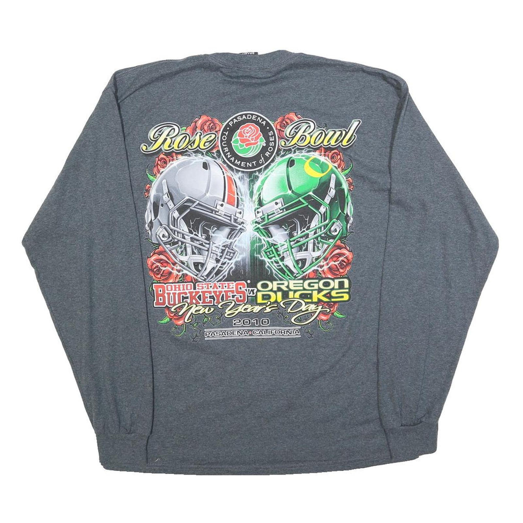 SHIRTWERX Mens Grey Rose Bowl 2010 Long Sleeve Crew Neck Graphic T-Shirt L