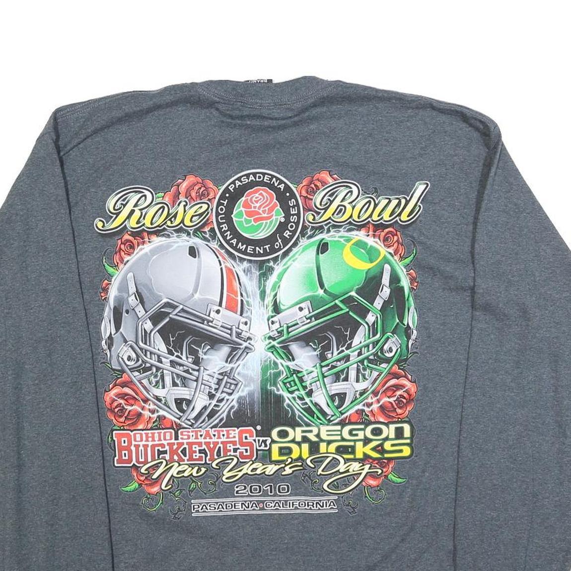SHIRTWERX Mens Grey Rose Bowl 2010 Long Sleeve Crew Neck Graphic T-Shirt L