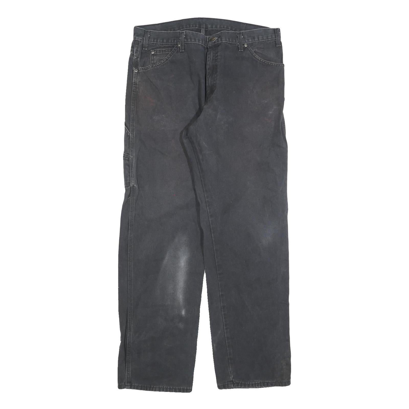 DICKIES Mens Relaxed Black Denim Jeans W36 L34 Cotton Blend Zip Pockets