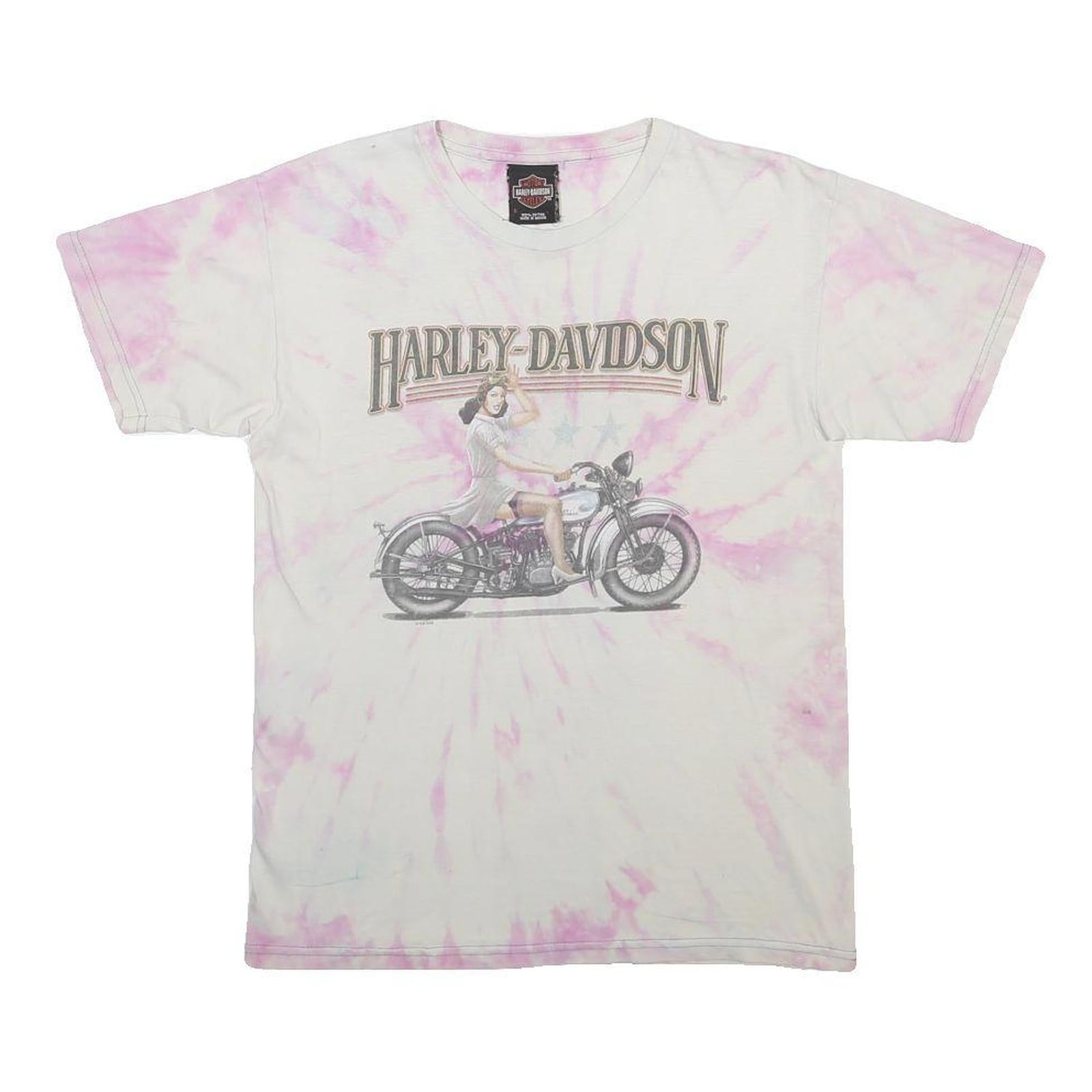 HARLEY DAVIDSON Mens White & Pink Graphic T-Shirt S Short Sleeve Crew Neck Retro