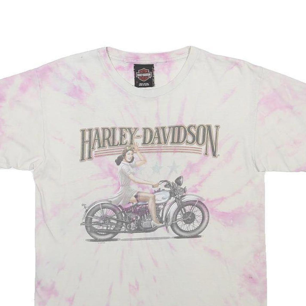 HARLEY DAVIDSON Mens White & Pink Graphic T-Shirt S Short Sleeve Crew Neck Retro