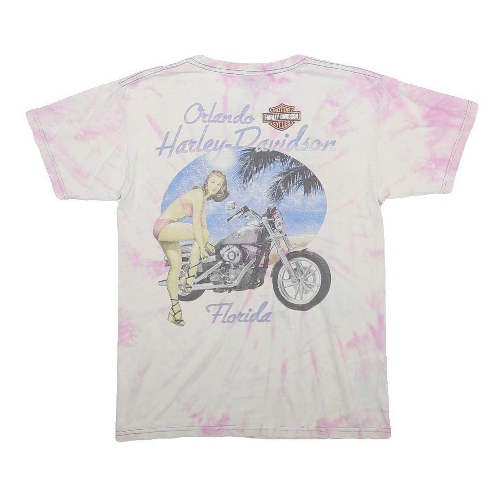 HARLEY DAVIDSON Mens White & Pink Graphic T-Shirt S Short Sleeve Crew Neck Retro