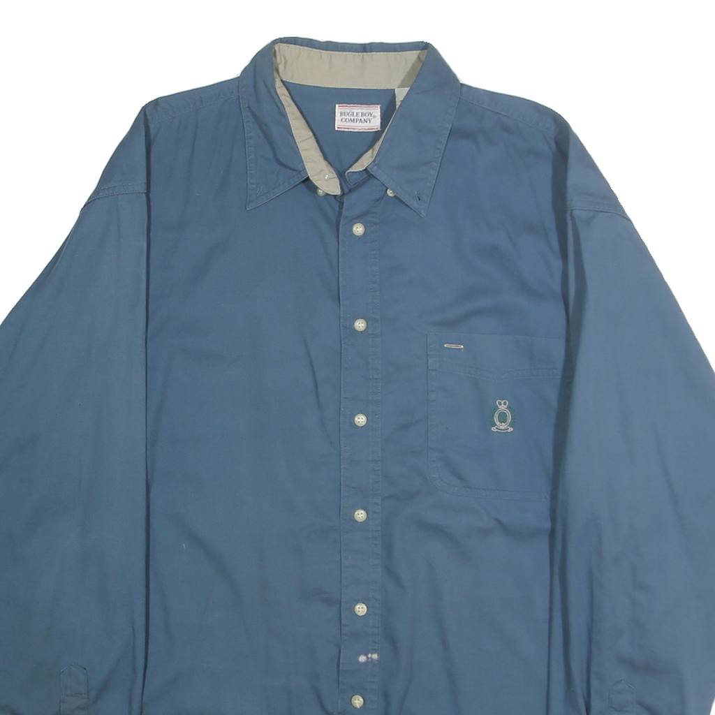BUGLE BOY Mens Blue Cotton Shirt XL Casual Button Down Long Sleeve Pocket