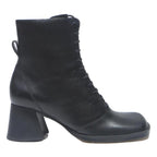 CHARLES & KEITH Womens Lace-Up Ankle Boots Black Leather UK 2 Stylish Block Heel