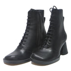 CHARLES & KEITH Womens Lace-Up Ankle Boots Black Leather UK 2 Stylish Block Heel