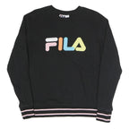 FILA Mens Black Colourblock Crew Neck M Sweatshirt Retro Logo Casual Style