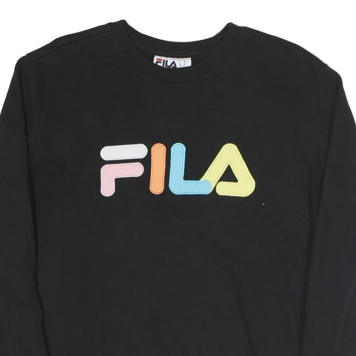 FILA Mens Black Colourblock Crew Neck M Sweatshirt Retro Logo Casual Style