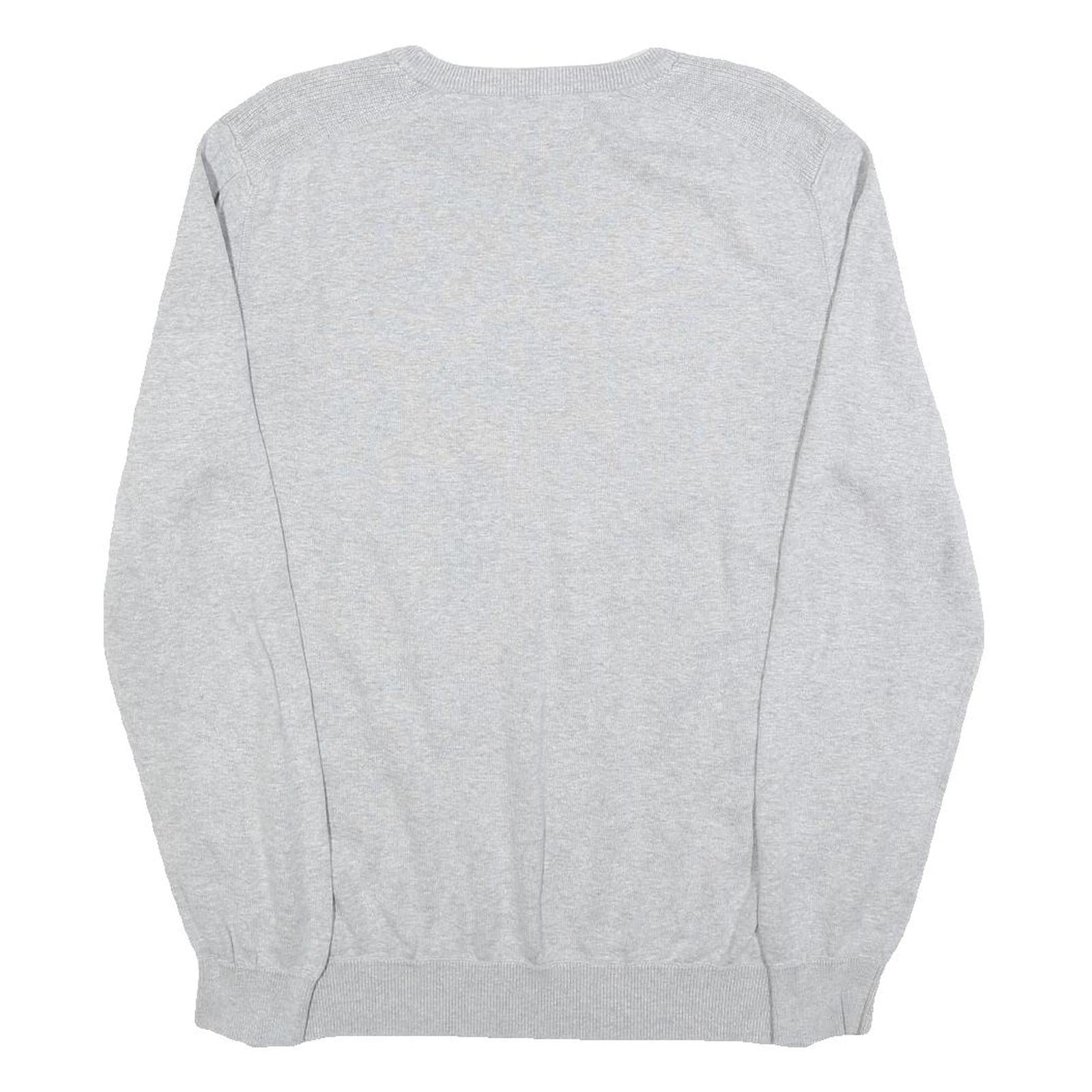 BEN SHERMAN Mens Grey Plain Cotton Jumper Crew Neck Basic Knit L Casual