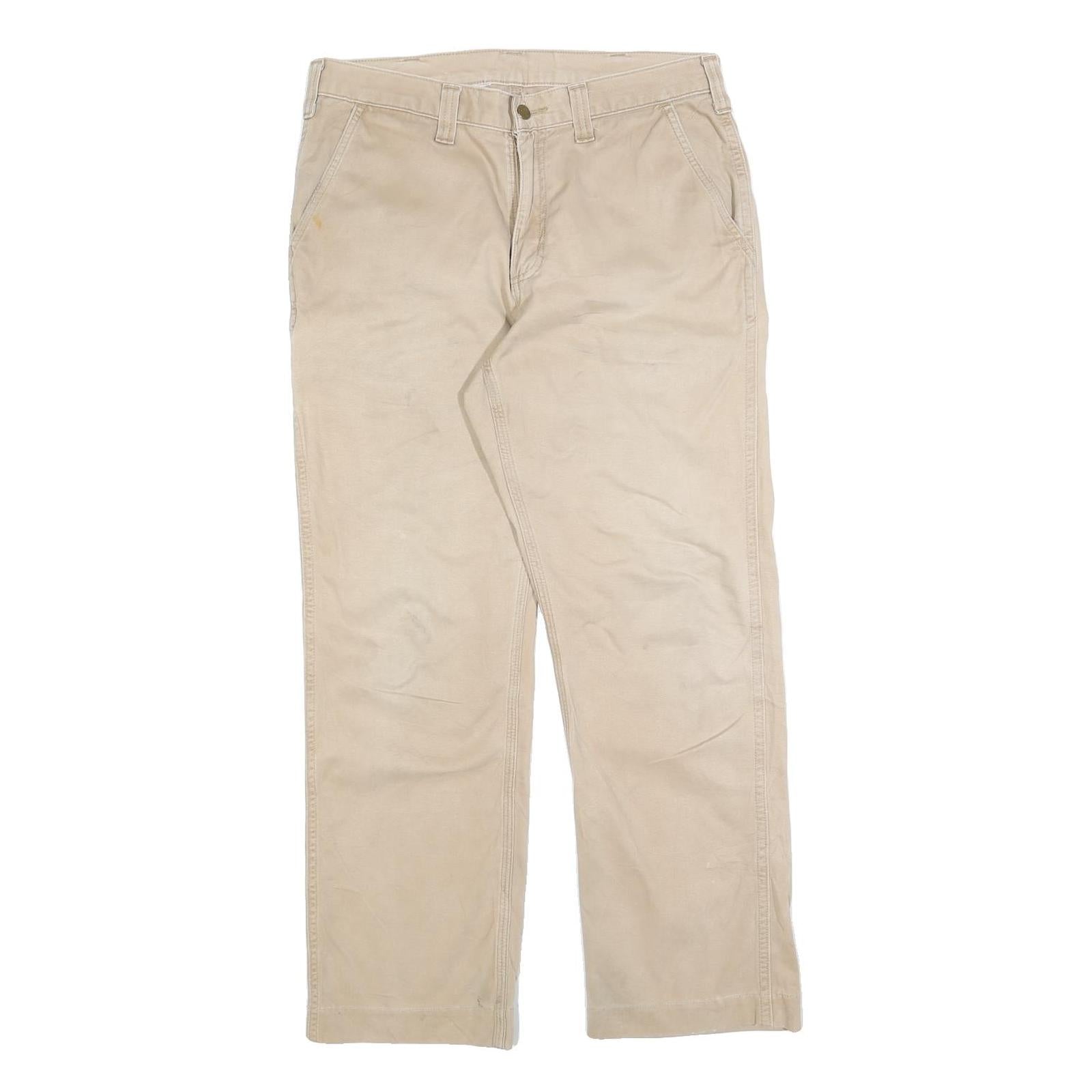 CARHARTT Mens Cotton Blend Beige Regular Fit Straight Leg Trousers W34 L30