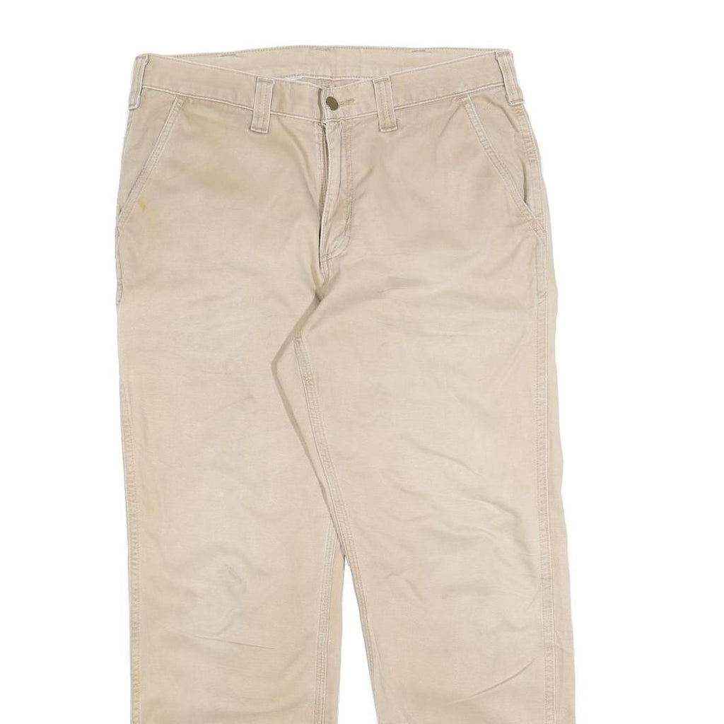 CARHARTT Mens Cotton Blend Beige Regular Fit Straight Leg Trousers W34 L30