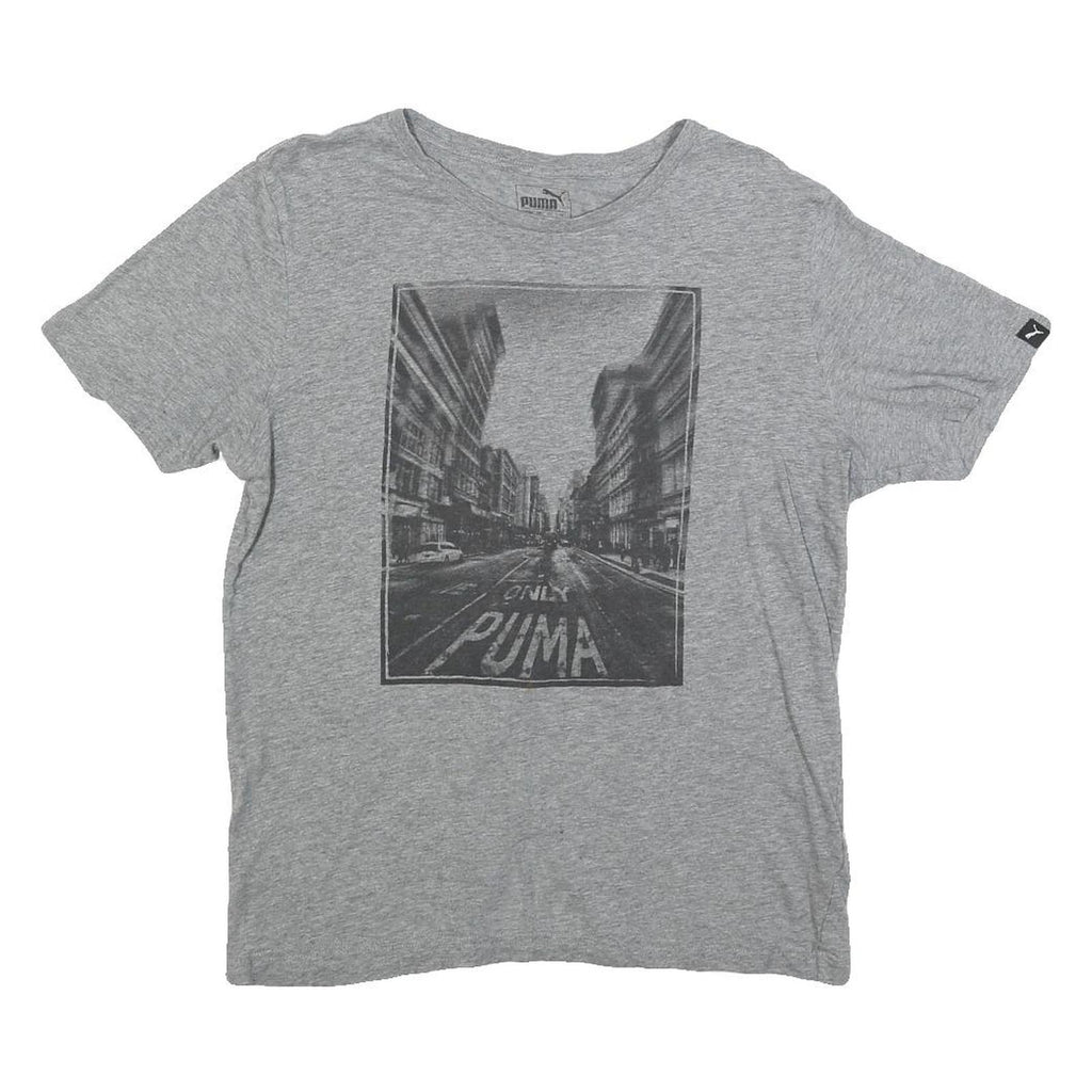 PUMA Mens Grey Graphic T-Shirt S Short Sleeve Crew Neck Cotton Blend Comfort