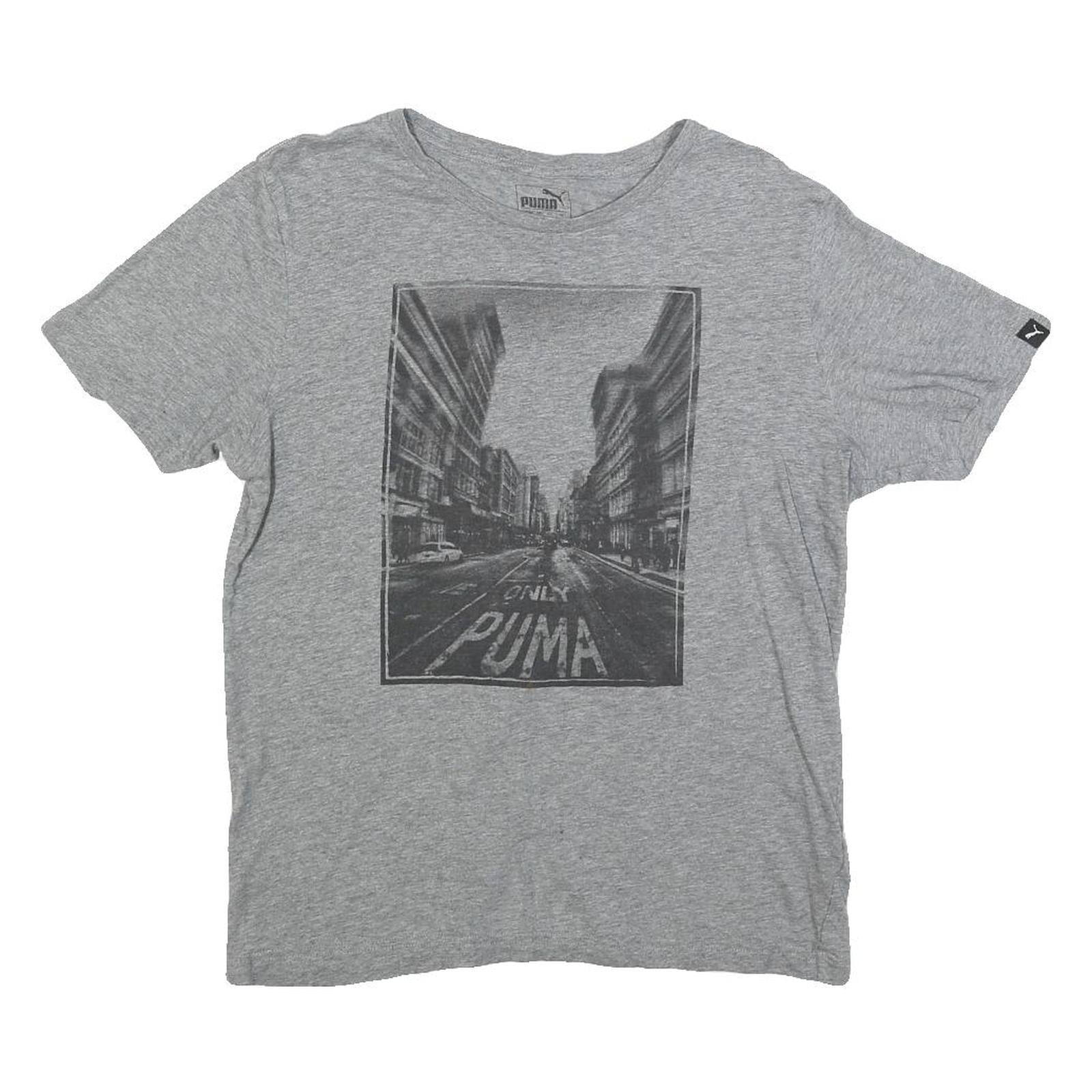 PUMA Mens Grey Graphic T-Shirt S Short Sleeve Crew Neck Cotton Blend Comfort