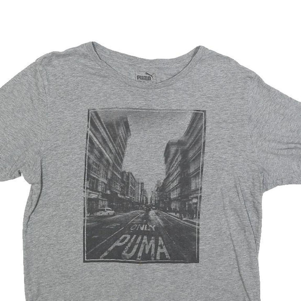PUMA Mens Grey Graphic T-Shirt S Short Sleeve Crew Neck Cotton Blend Comfort