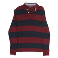 TOMMY HILFIGER Mens Burgundy & Navy Striped Long Sleeve Polo Shirt M Classic Fit