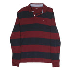 TOMMY HILFIGER Mens Burgundy & Navy Striped Long Sleeve Polo Shirt M Classic Fit