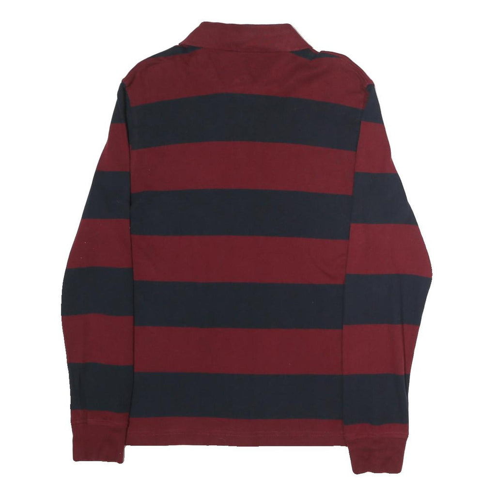 TOMMY HILFIGER Mens Burgundy & Navy Striped Long Sleeve Polo Shirt M Classic Fit