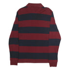 TOMMY HILFIGER Mens Burgundy & Navy Striped Long Sleeve Polo Shirt M Classic Fit