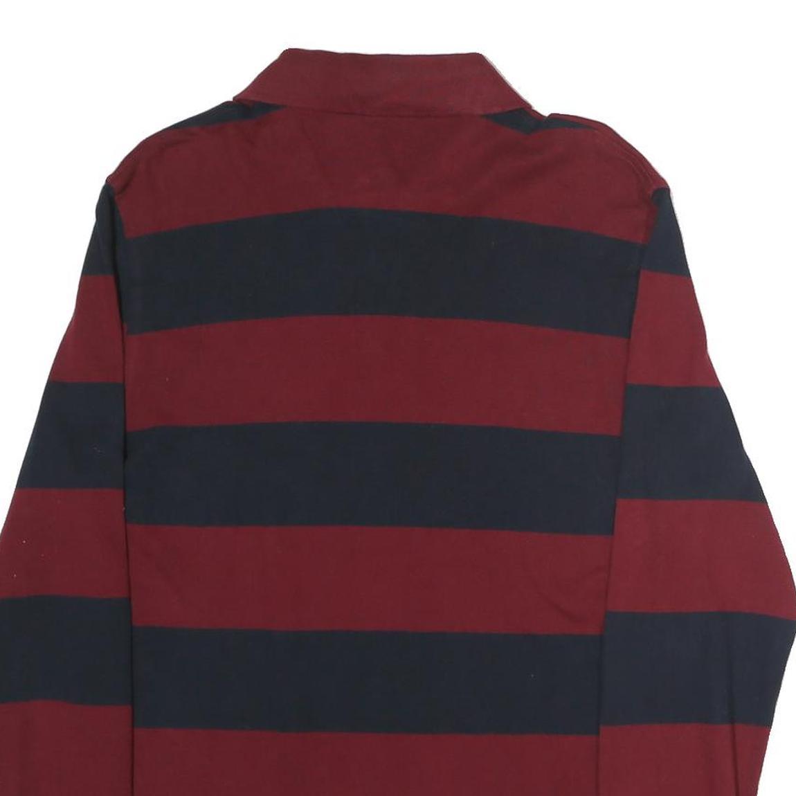 TOMMY HILFIGER Mens Burgundy & Navy Striped Long Sleeve Polo Shirt M Classic Fit