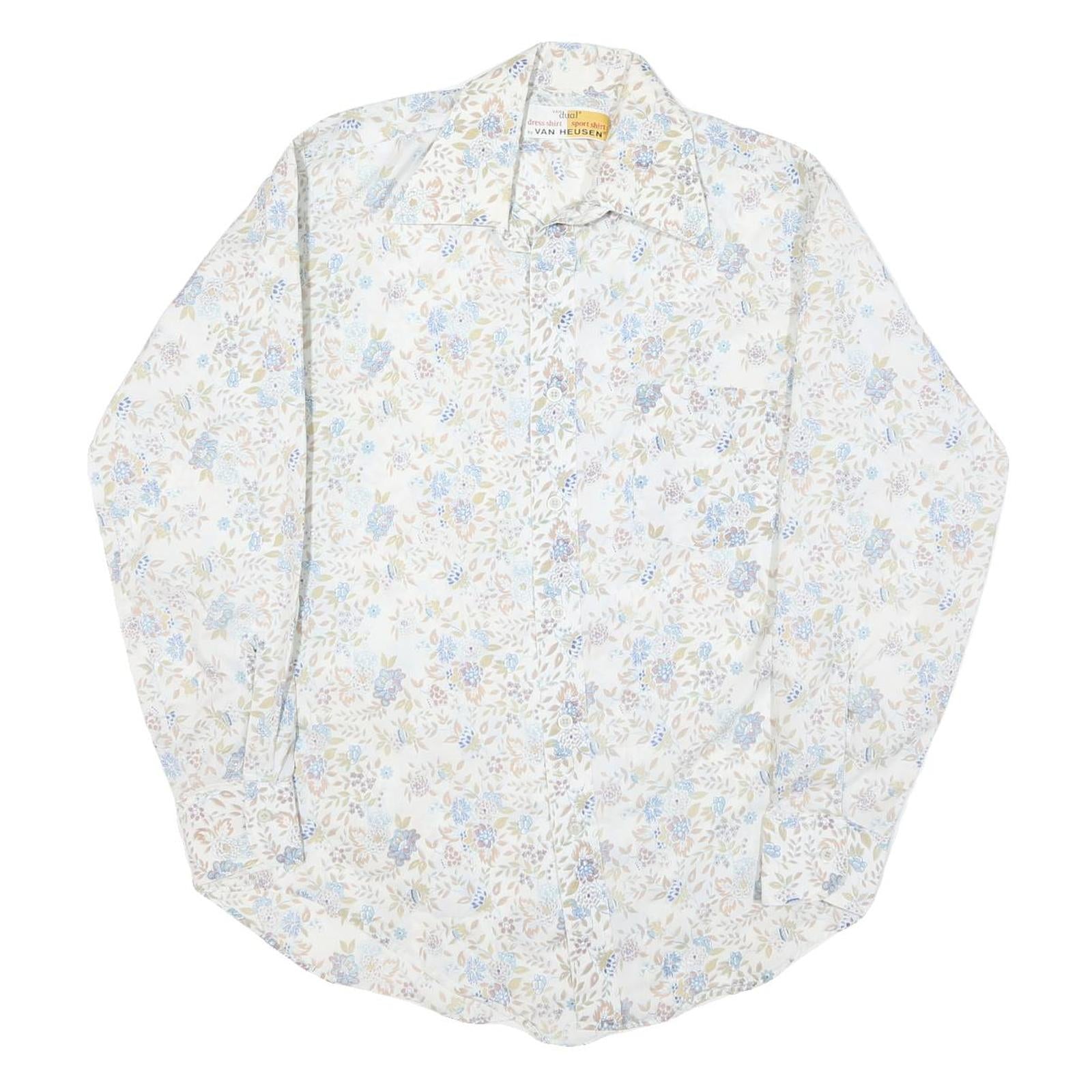 VAN HEUSEN Womens Cream Floral Print Faux Silk Shirt M Lightweight Buttons