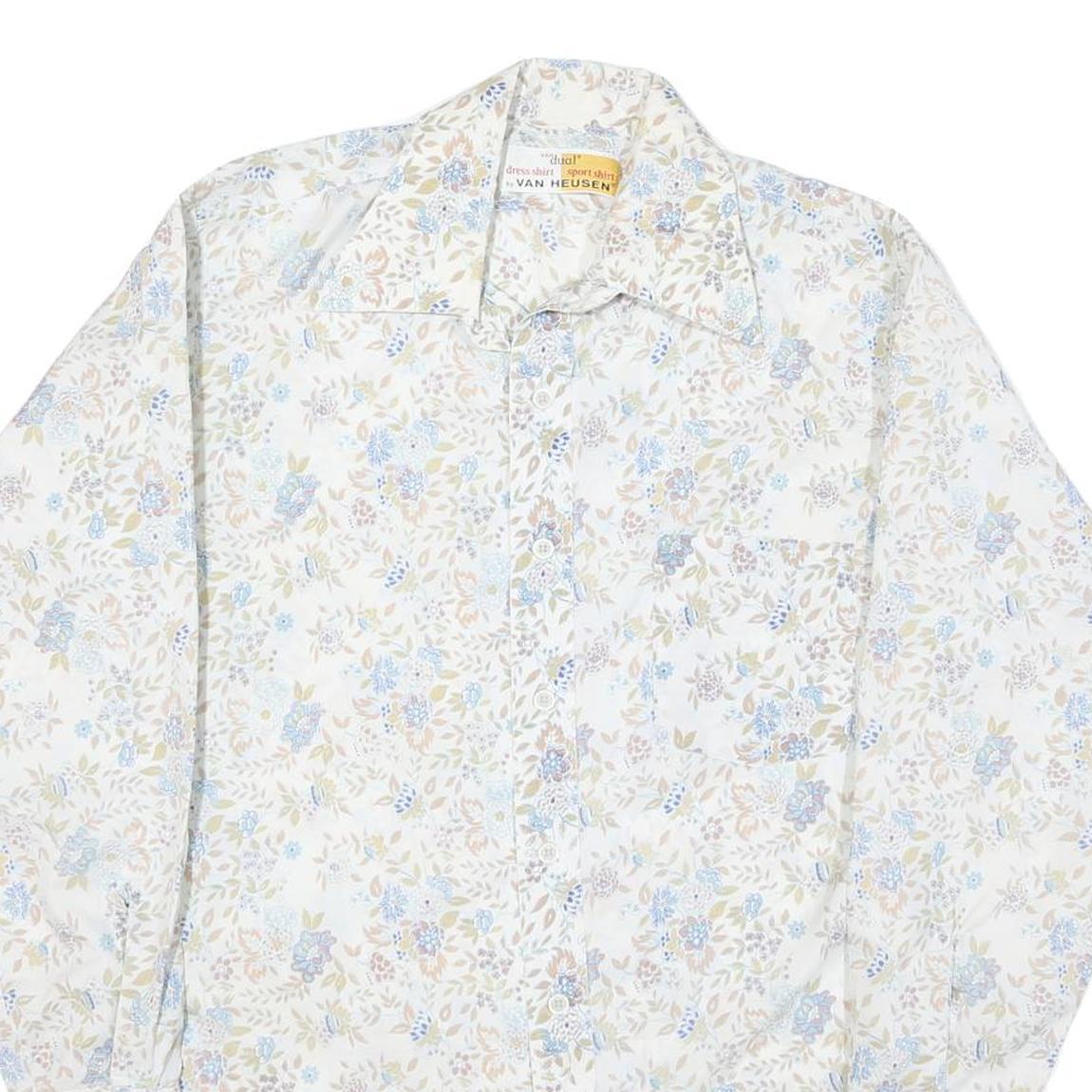 VAN HEUSEN Womens Cream Floral Print Faux Silk Shirt M Lightweight Buttons