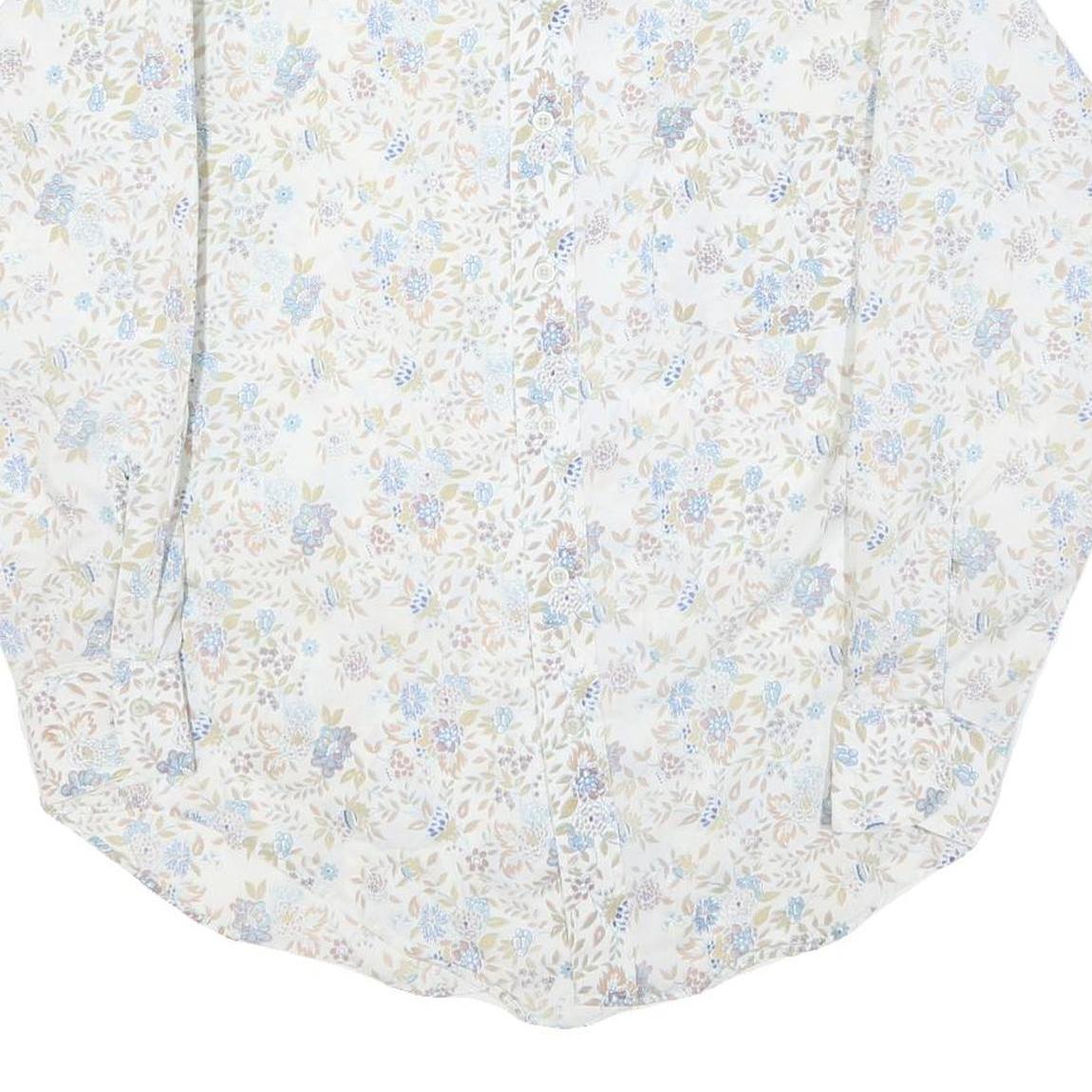 VAN HEUSEN Womens Cream Floral Print Faux Silk Shirt M Lightweight Buttons