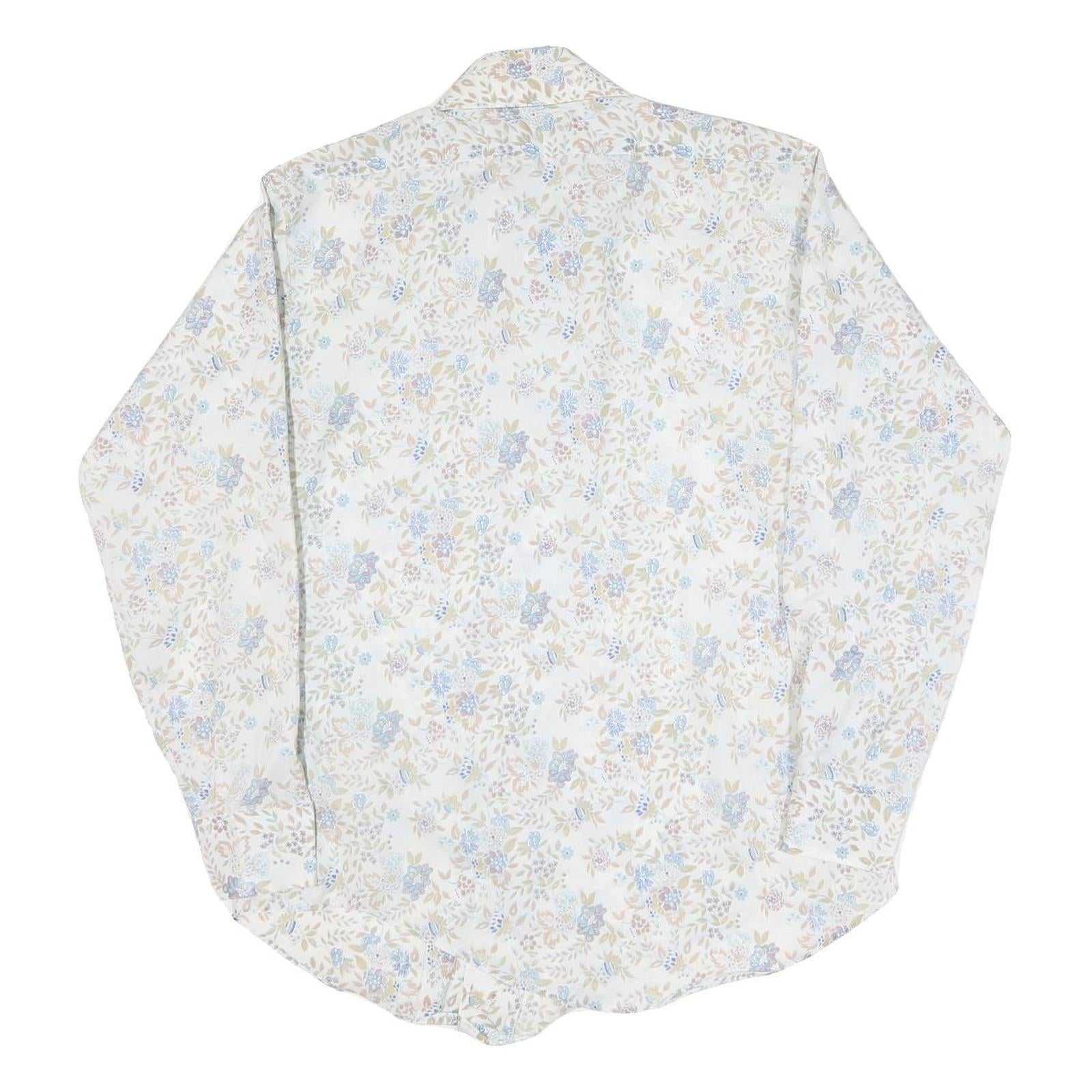 VAN HEUSEN Womens Cream Floral Print Faux Silk Shirt M Lightweight Buttons