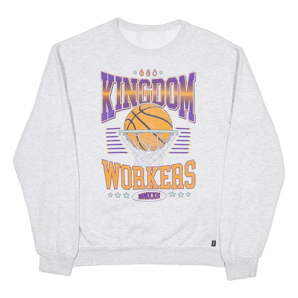 Mens Grey Kingdom Workers Graphic Crew Neck S Sweatshirt Cotton Blend Pullover