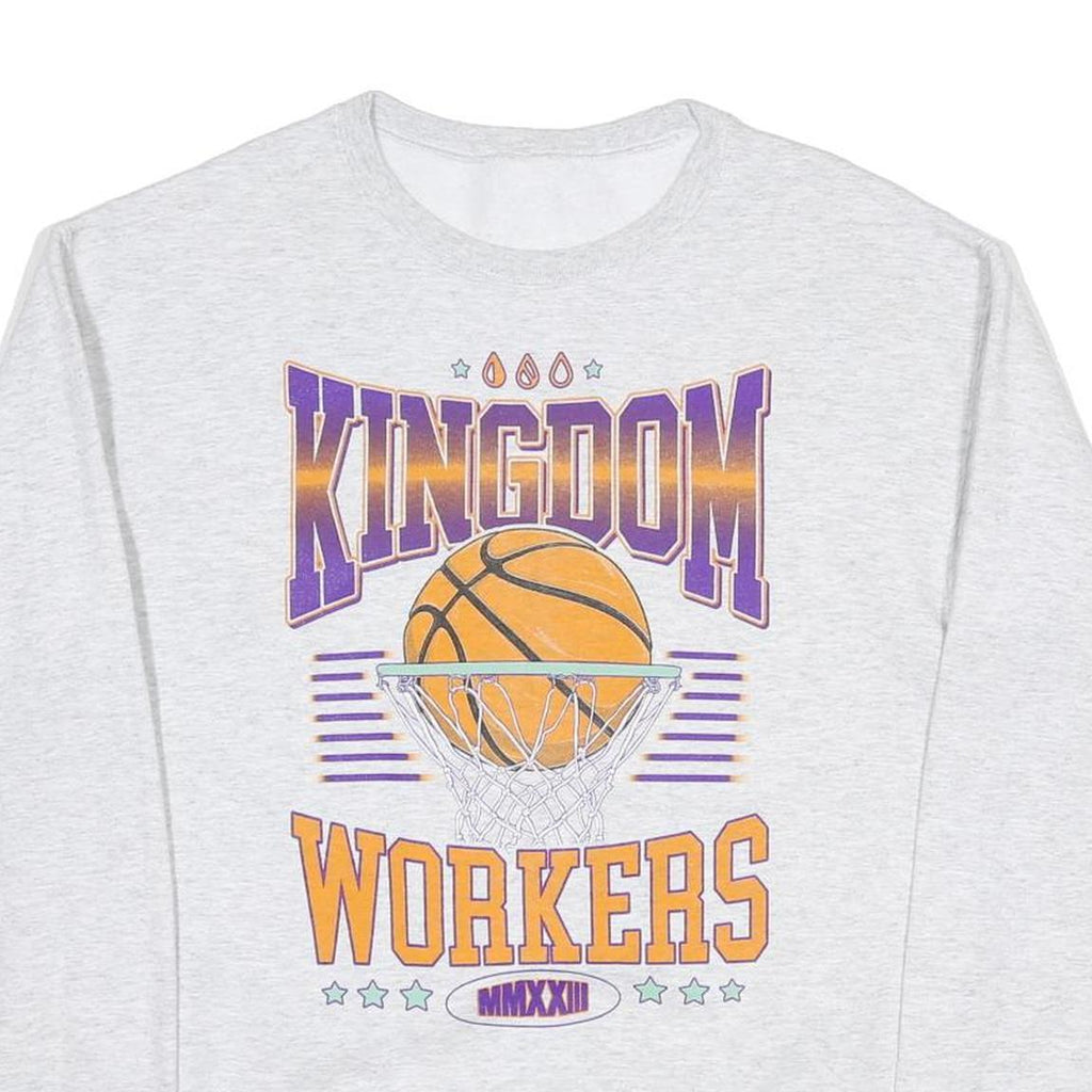 Mens Grey Kingdom Workers Graphic Crew Neck S Sweatshirt Cotton Blend Pullover
