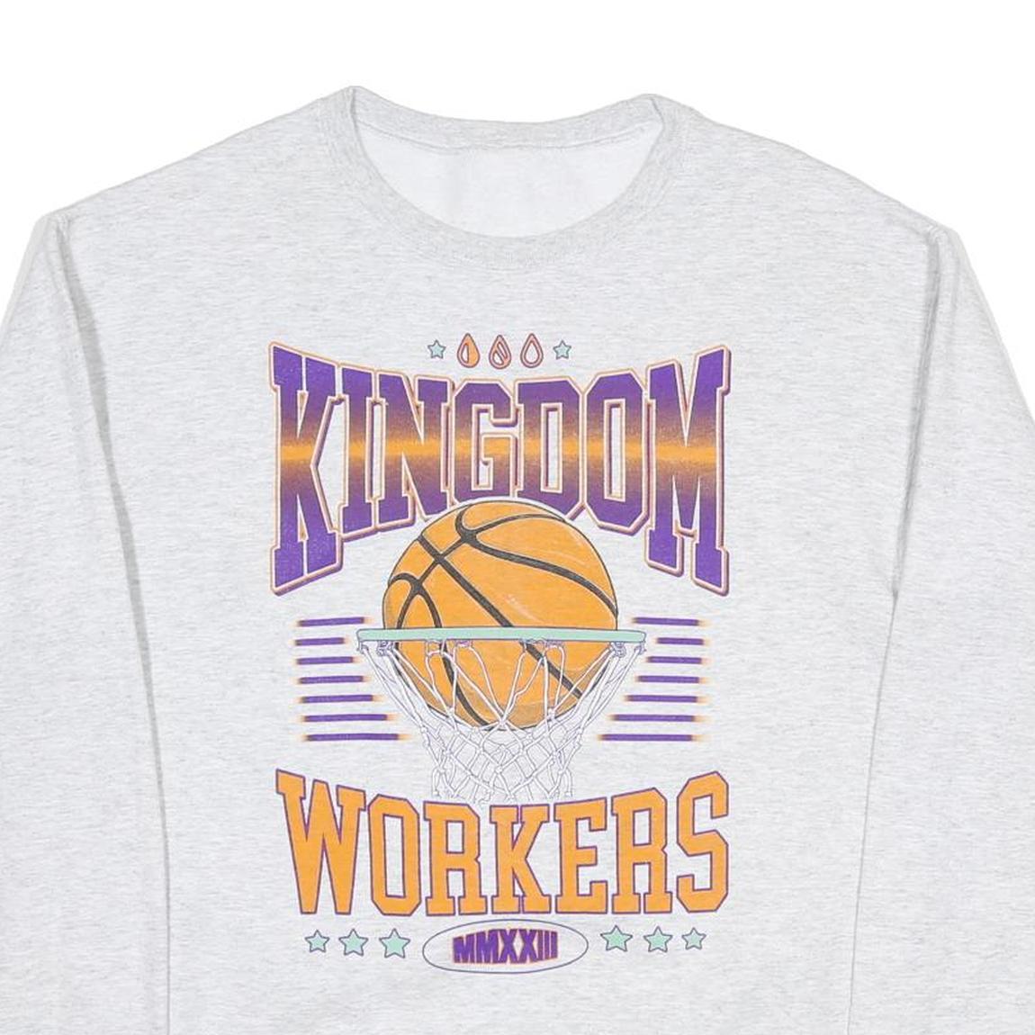 Mens Grey Kingdom Workers Graphic Crew Neck S Sweatshirt Cotton Blend Pullover