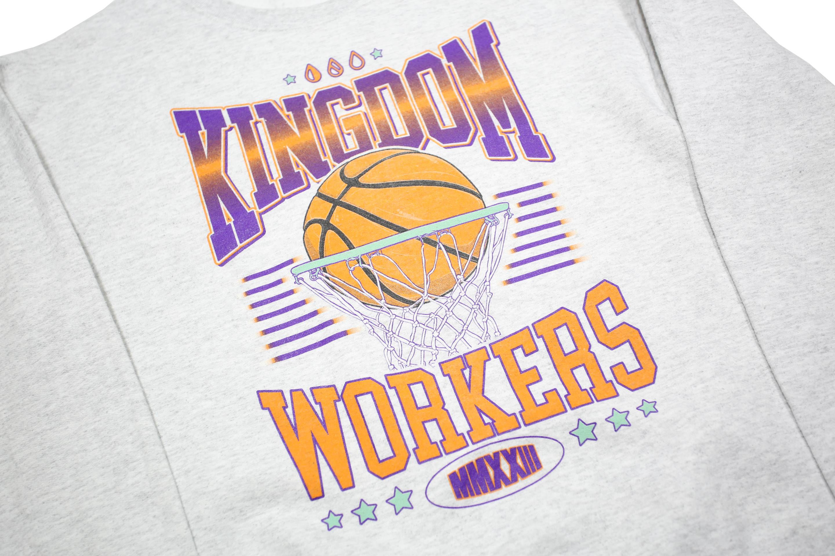 Mens Grey Kingdom Workers Graphic Crew Neck S Sweatshirt Cotton Blend Pullover