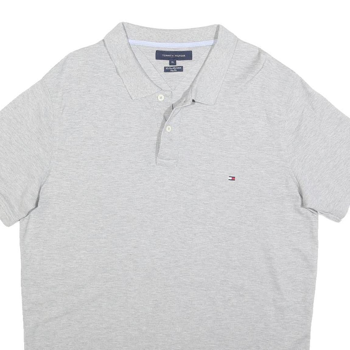 TOMMY HILFIGER Mens Grey Short Sleeve Plain Polo Shirt XL Classic Cotton