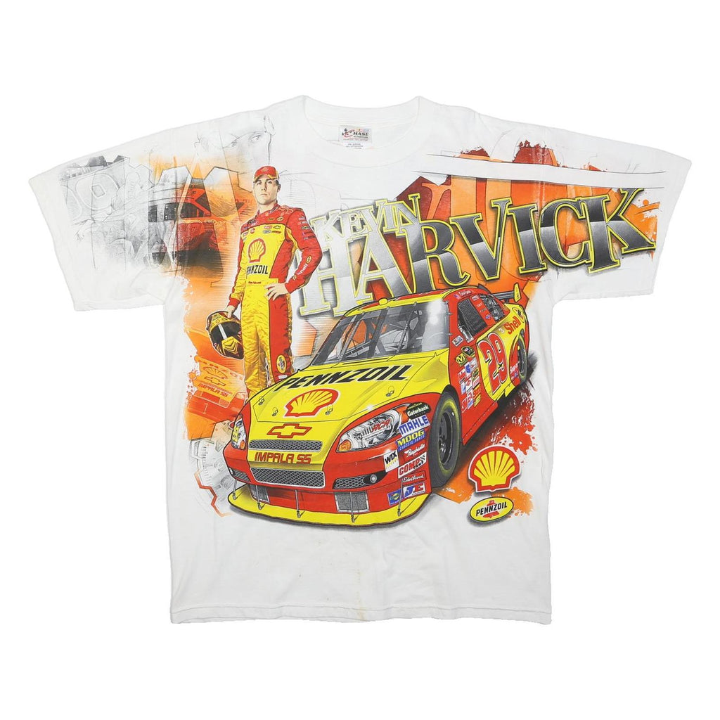 CHASE AUTHENTICS Mens White Kevin Harvick Graphic T-Shirt L Short Sleeve Crew