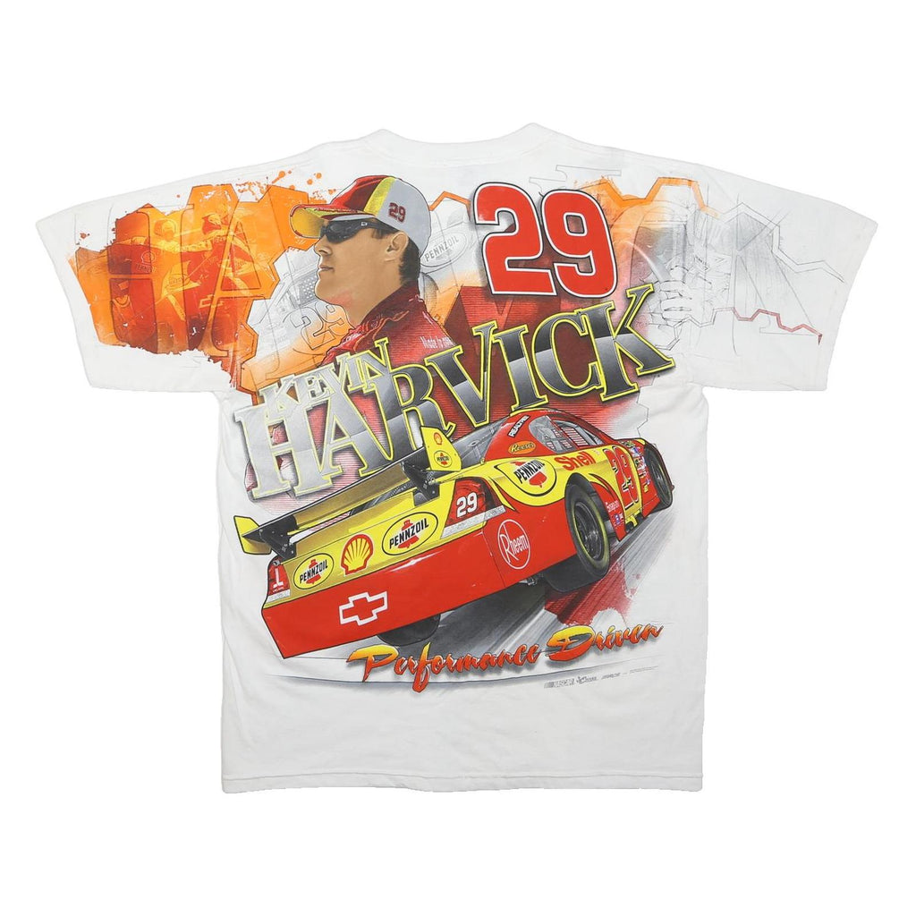 CHASE AUTHENTICS Mens White Kevin Harvick Graphic T-Shirt L Short Sleeve Crew