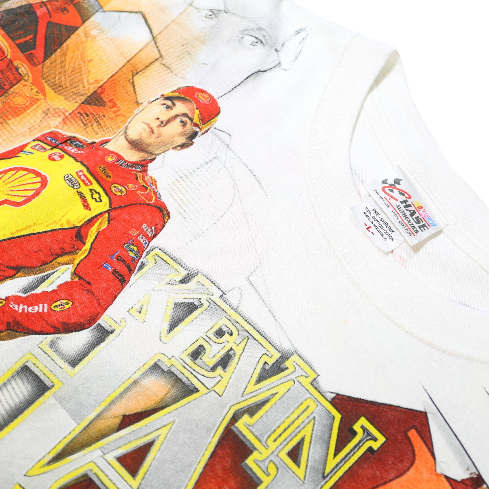 CHASE AUTHENTICS Mens White Kevin Harvick Graphic T-Shirt L Short Sleeve Crew
