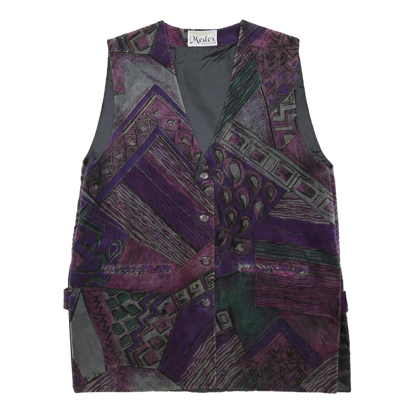 MEDEX Womens Purple Printed Button Jacket M Polyester Blend Relaxed Fit