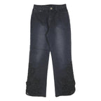 Womens Dark Blue Regular Fit Straight Denim Jeans W26 L28 Embroidered Leg