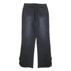 Womens Dark Blue Regular Fit Straight Denim Jeans W26 L28 Embroidered Leg