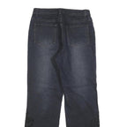 Womens Dark Blue Regular Fit Straight Denim Jeans W26 L28 Embroidered Leg