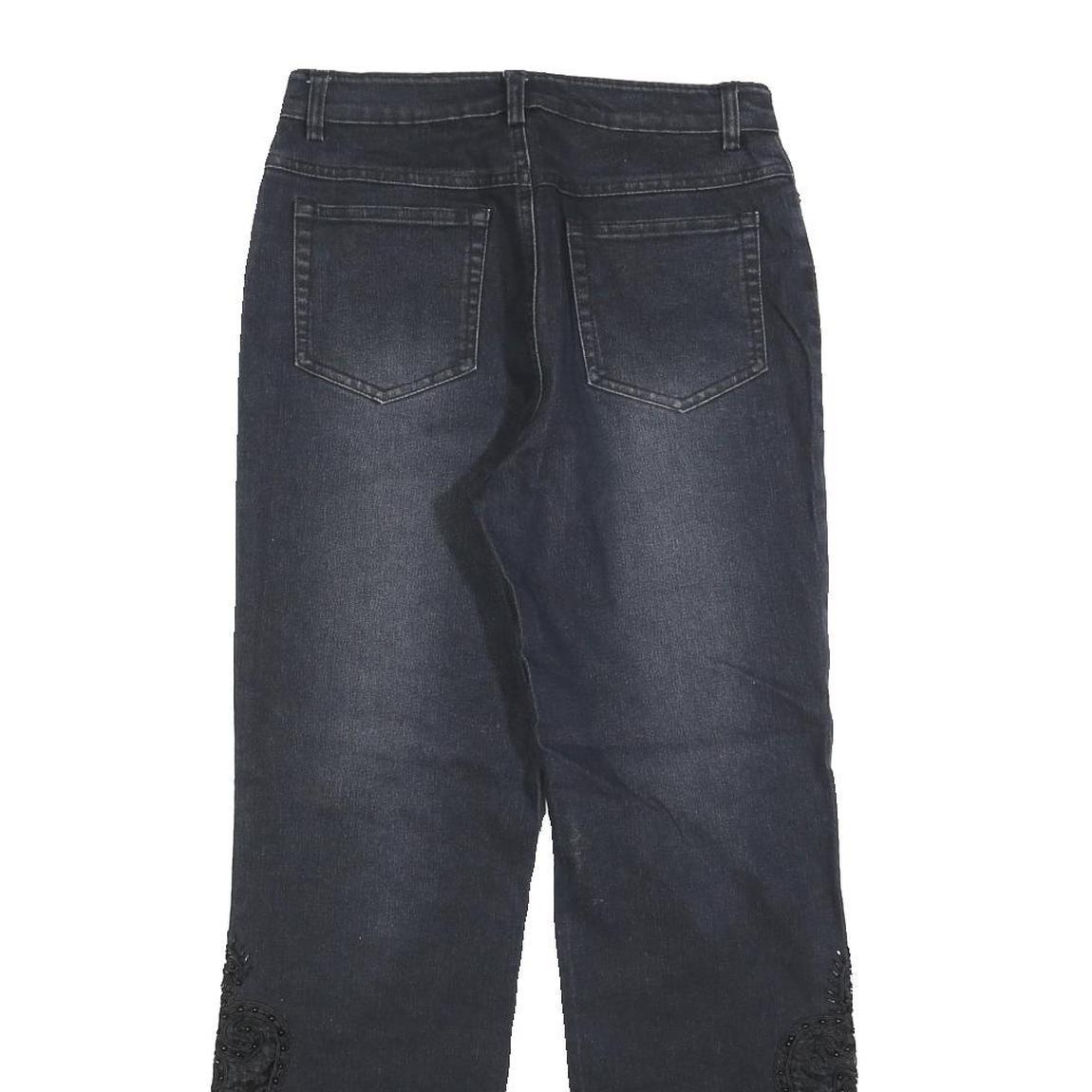 Womens Dark Blue Regular Fit Straight Denim Jeans W26 L28 Embroidered Leg